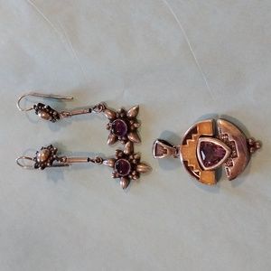 "Set" of sterling silver (925) "amethyst" earrings and pendant